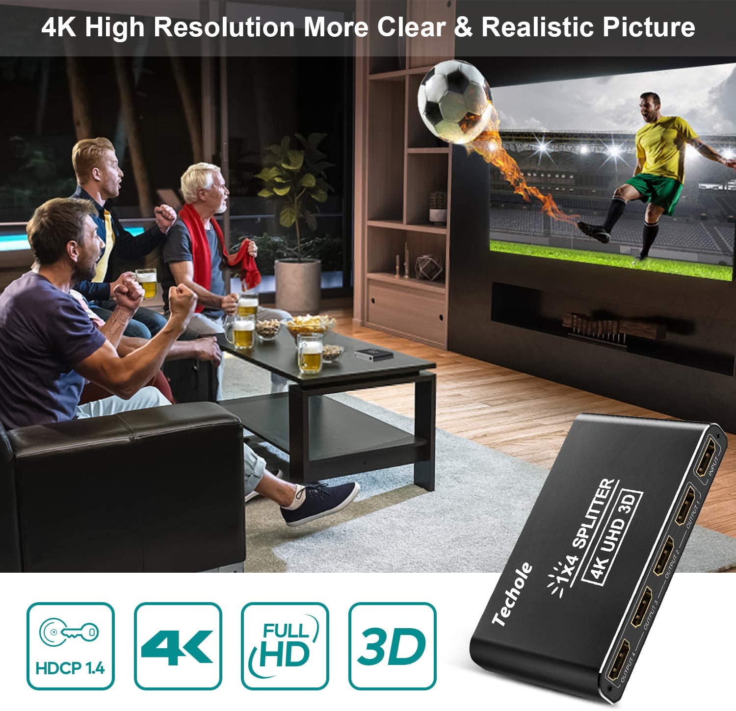 TECHOLE HDMI SPLITTER 1X4 UHD 3D 